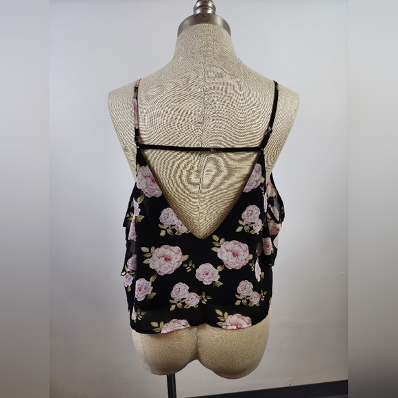 Firever 21 Women's Floral Black and Pink Women's Top Flowy, sz LG - Picture 2 of 11